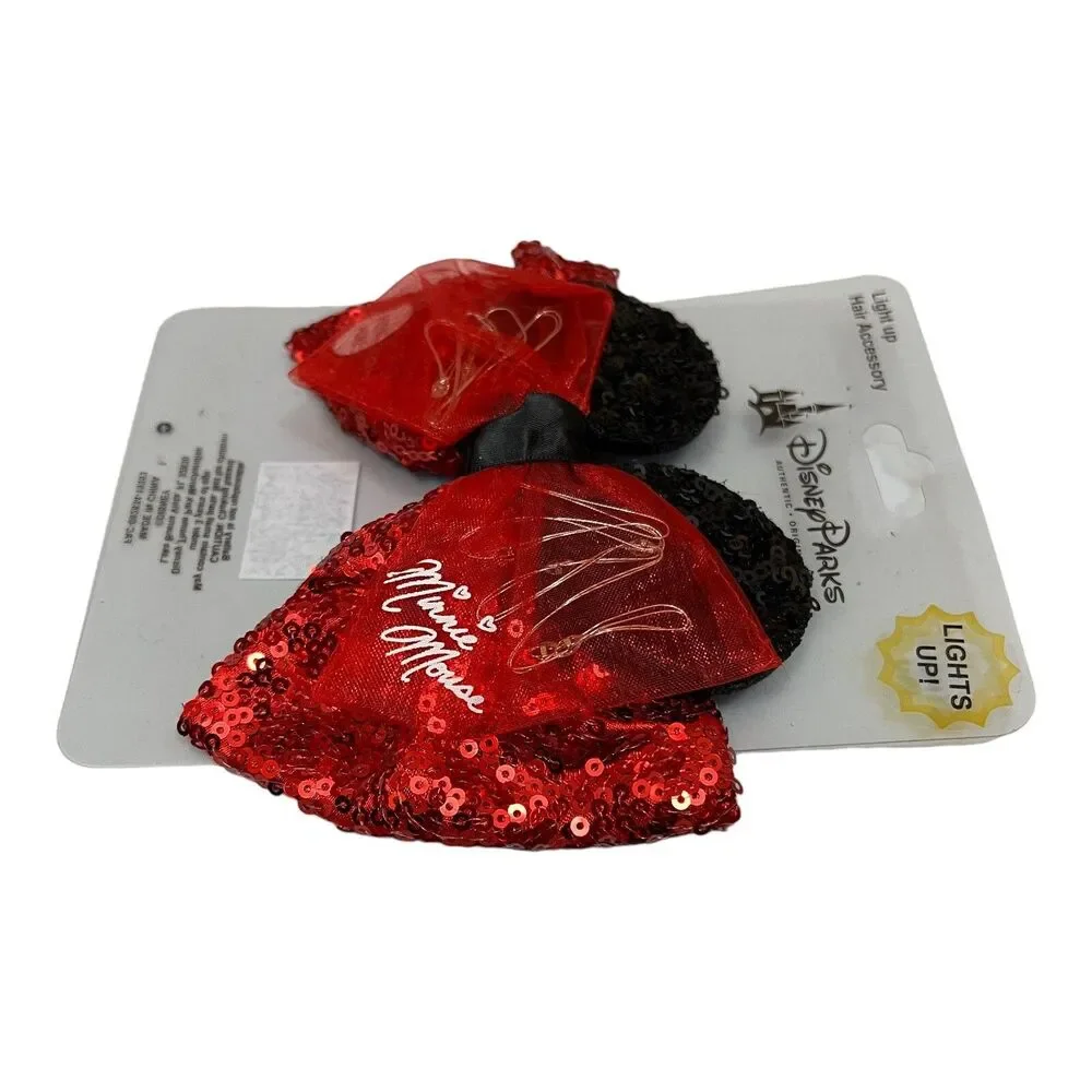 Disney Parks Hair Bow Adult Red Light-Up Minnie Mouse Light Up Ears Heart Parade